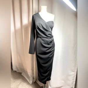 Size large black one shoulder midi dress